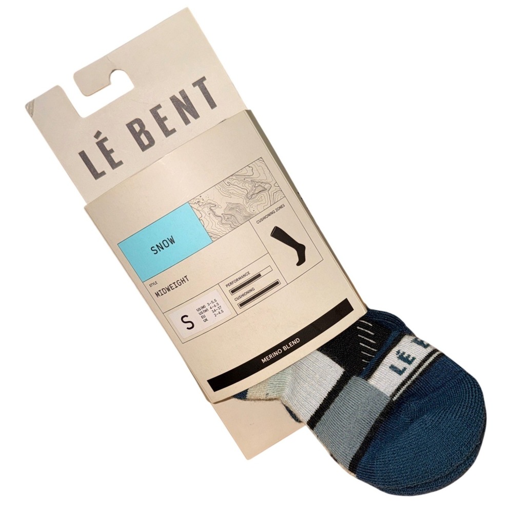 NEW Le‎ Bent Snow Midweight Mens Small Socks Blue Merino Blend Over The Calf